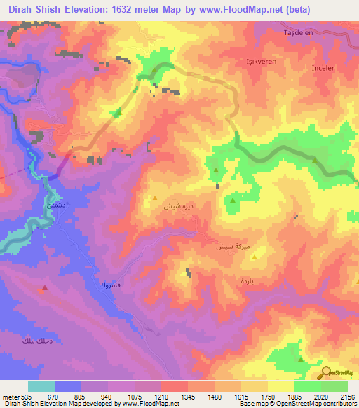 Dirah Shish,Iraq Elevation Map