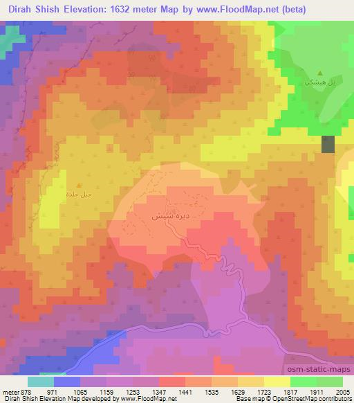 Dirah Shish,Iraq Elevation Map