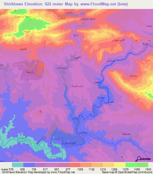 Shirkhaws,Iraq Elevation Map