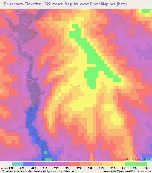 Shirkhaws,Iraq Elevation Map