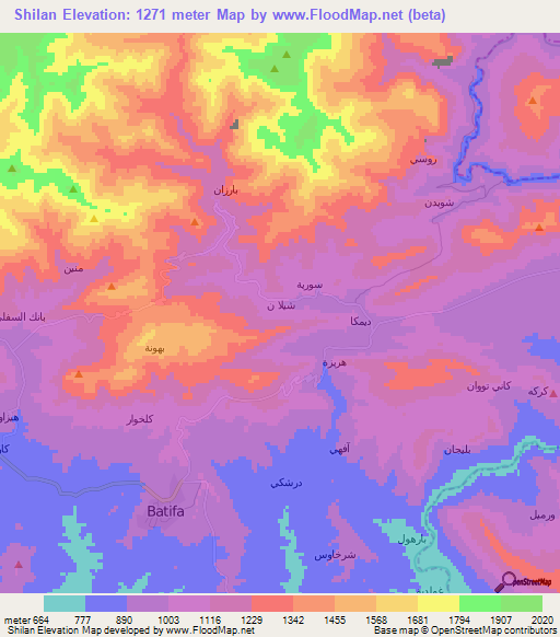 Shilan,Iraq Elevation Map