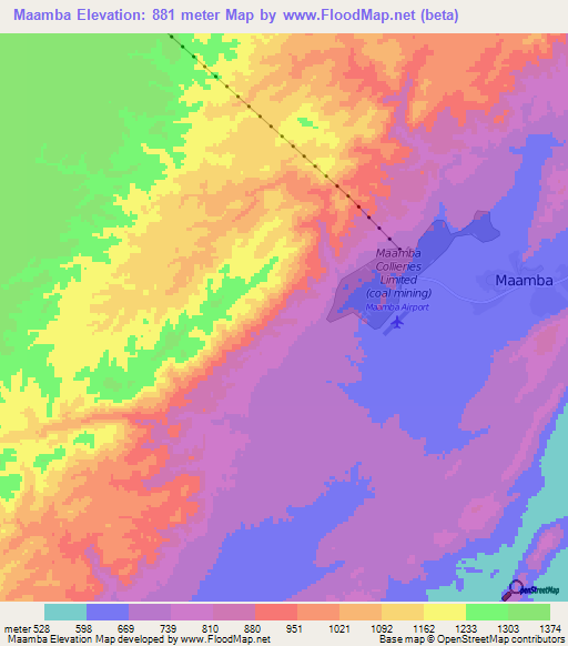 Maamba,Zambia Elevation Map