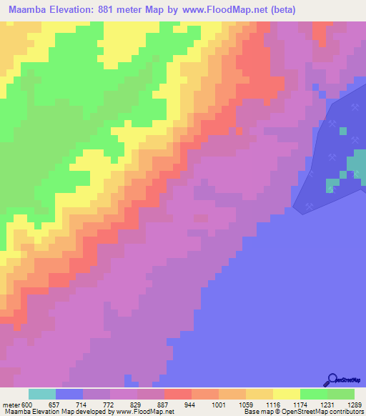 Maamba,Zambia Elevation Map