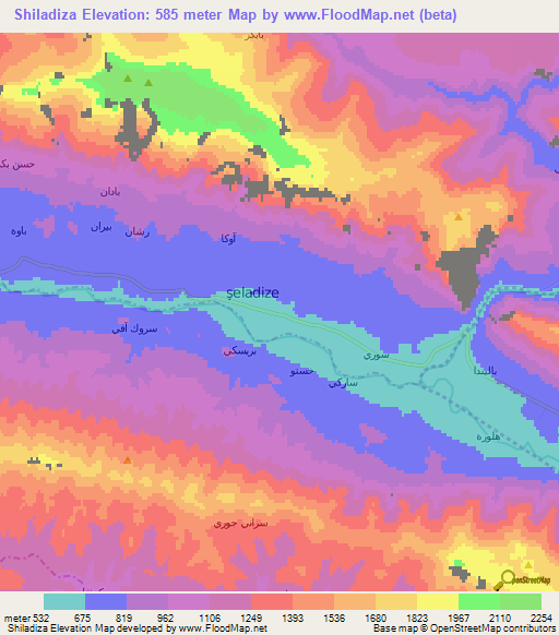 Shiladiza,Iraq Elevation Map