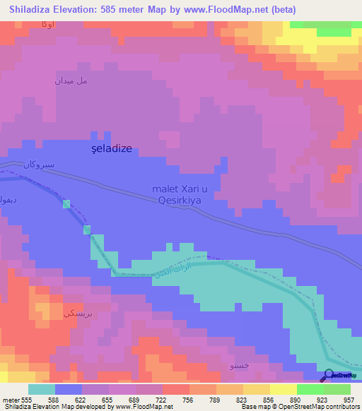 Shiladiza,Iraq Elevation Map