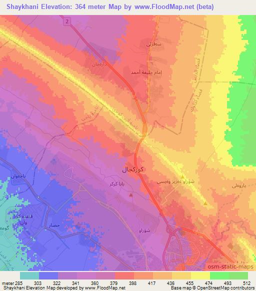 Shaykhani,Iraq Elevation Map