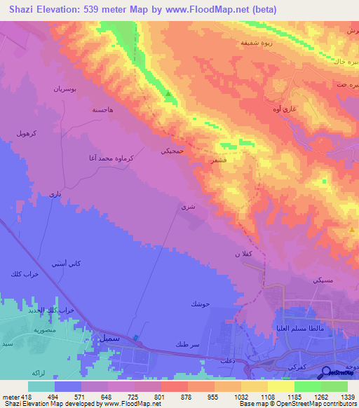 Shazi,Iraq Elevation Map