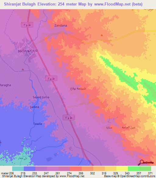 Shiranjat Bulagh,Iraq Elevation Map