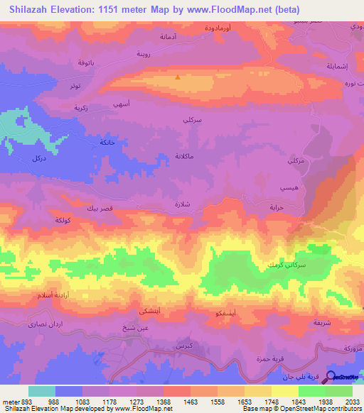 Shilazah,Iraq Elevation Map