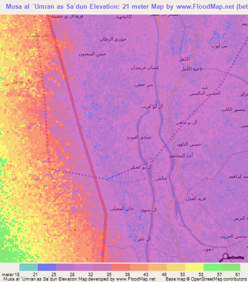 Musa al `Umran as Sa`dun,Iraq Elevation Map