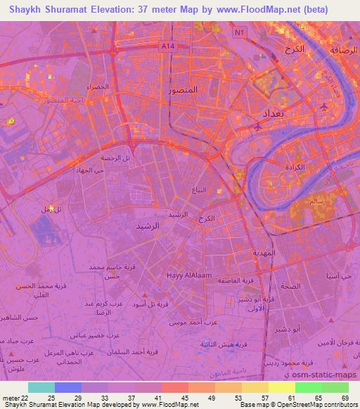 Shaykh Shuramat,Iraq Elevation Map