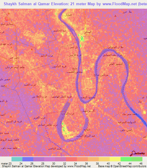 Shaykh Salman al Qamar,Iraq Elevation Map