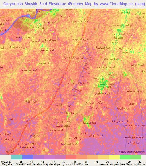 Qaryat ash Shaykh Sa`d,Iraq Elevation Map