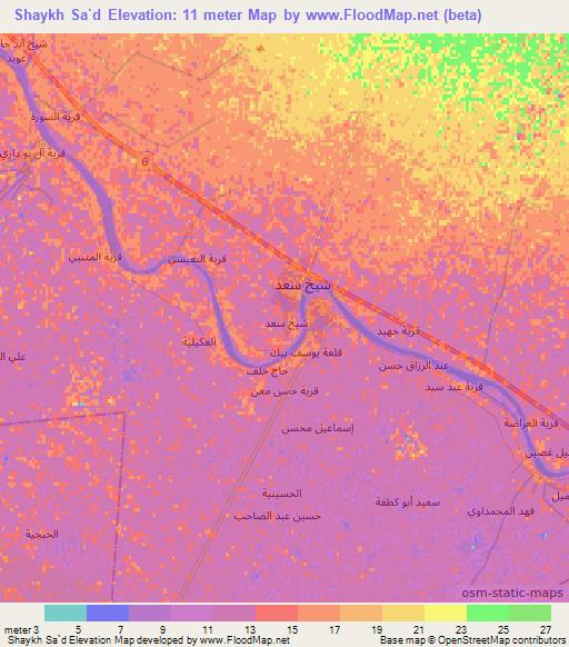 Shaykh Sa`d,Iraq Elevation Map