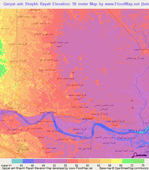 Qaryat ash Shaykh Rayah,Iraq Elevation Map