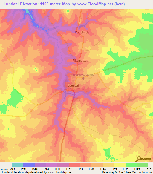 Lundazi,Zambia Elevation Map