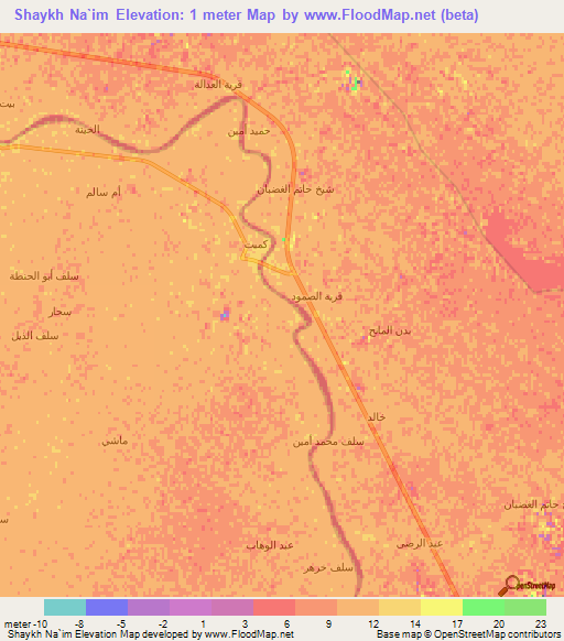 Shaykh Na`im,Iraq Elevation Map