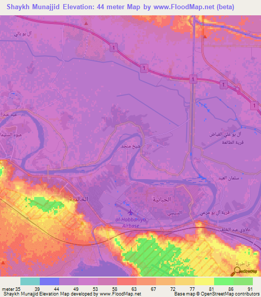 Shaykh Munajjid,Iraq Elevation Map