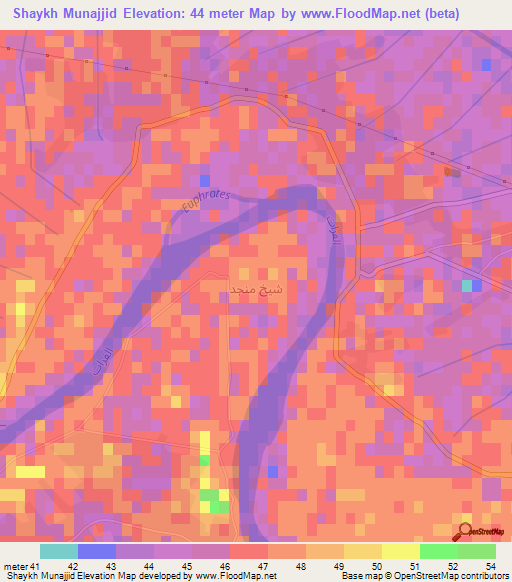 Shaykh Munajjid,Iraq Elevation Map