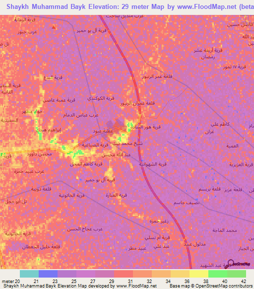 Shaykh Muhammad Bayk,Iraq Elevation Map