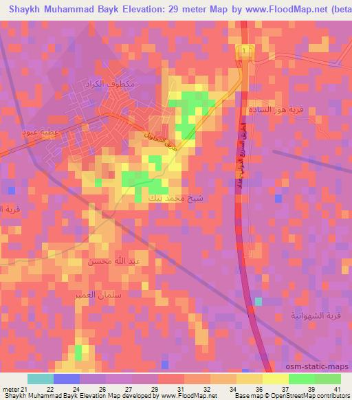 Shaykh Muhammad Bayk,Iraq Elevation Map