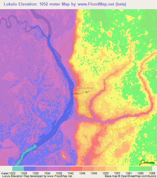 Lukulu,Zambia Elevation Map