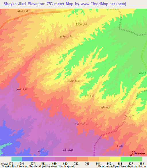 Shaykh Jikri,Iraq Elevation Map