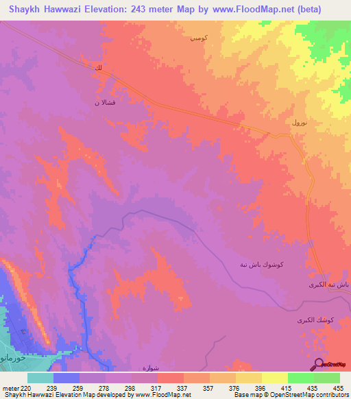 Shaykh Hawwazi,Iraq Elevation Map