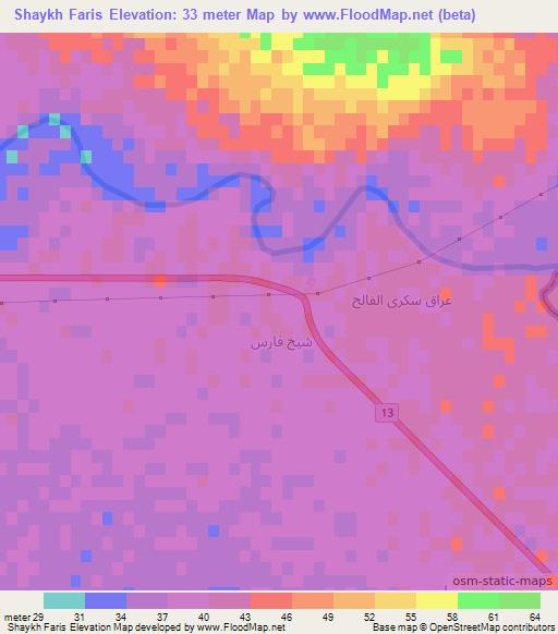 Shaykh Faris,Iraq Elevation Map