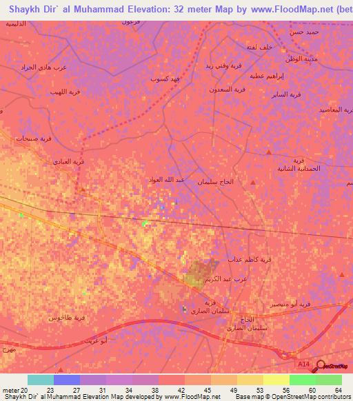 Shaykh Dir` al Muhammad,Iraq Elevation Map