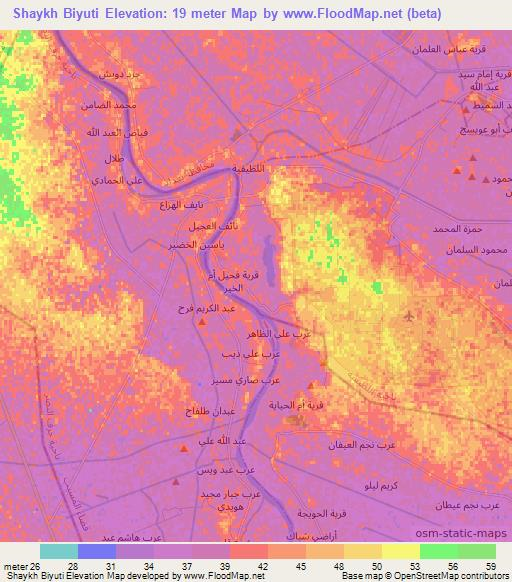 Shaykh Biyuti,Iraq Elevation Map