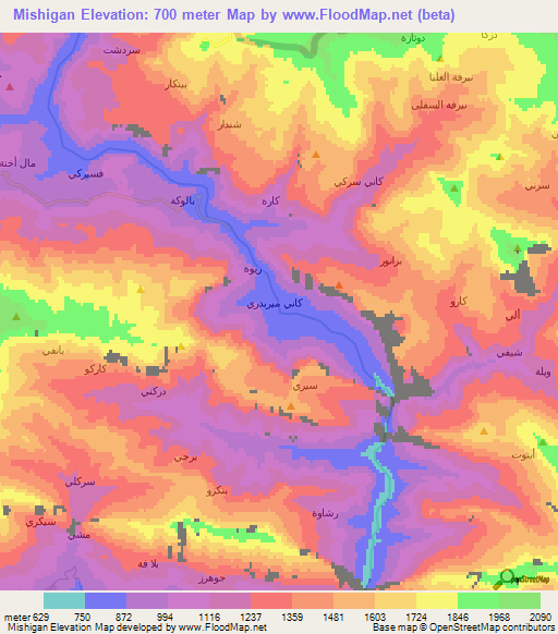 Mishigan,Iraq Elevation Map