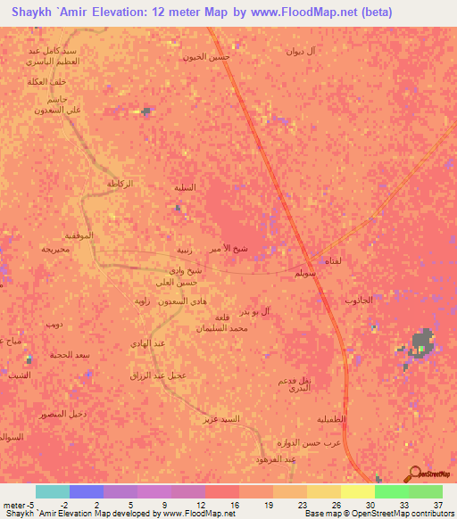 Shaykh `Amir,Iraq Elevation Map