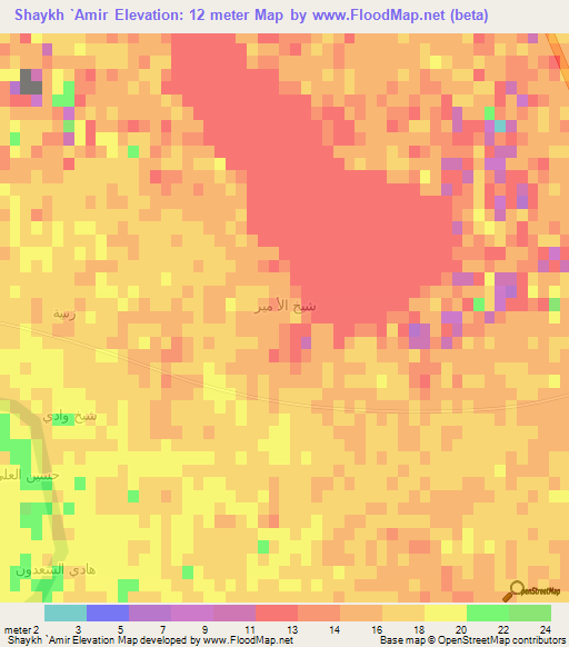 Shaykh `Amir,Iraq Elevation Map