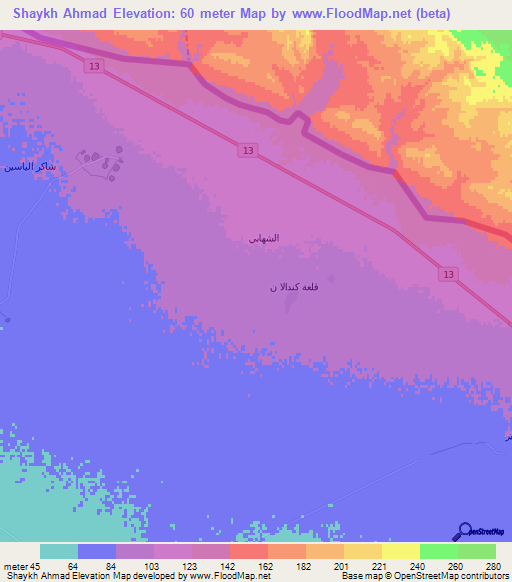 Shaykh Ahmad,Iraq Elevation Map