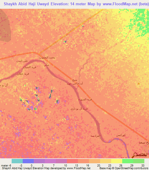 Shaykh Abid Haji Uwayd,Iraq Elevation Map