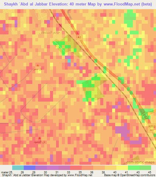 Shaykh `Abd al Jabbar,Iraq Elevation Map