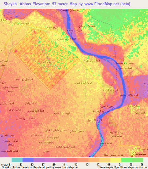 Shaykh `Abbas,Iraq Elevation Map