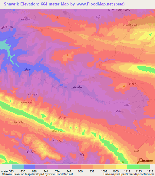 Shawrik,Iraq Elevation Map