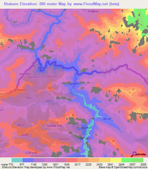 Shatuns,Iraq Elevation Map