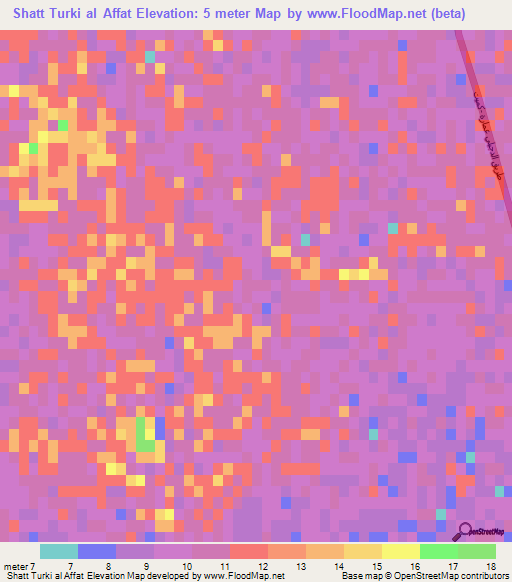 Shatt Turki al Affat,Iraq Elevation Map