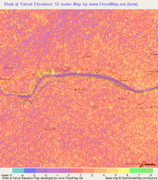 Shatt al Yahud,Iraq Elevation Map