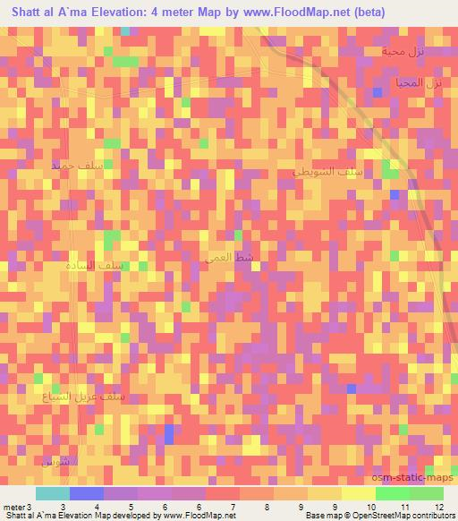 Shatt al A`ma,Iraq Elevation Map