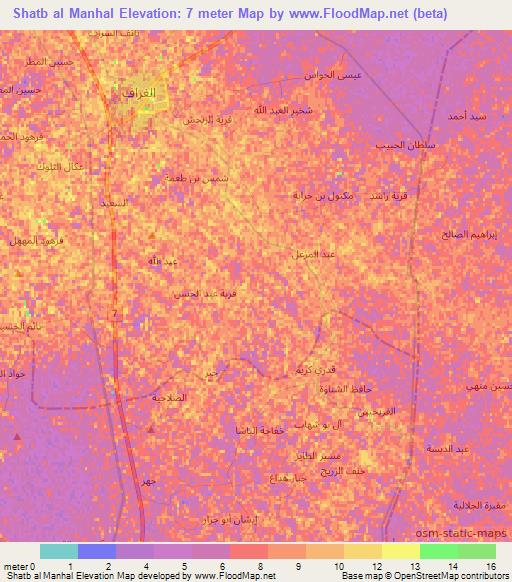 Shatb al Manhal,Iraq Elevation Map