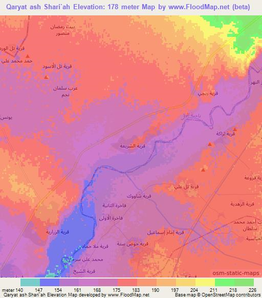 Qaryat ash Shari`ah,Iraq Elevation Map