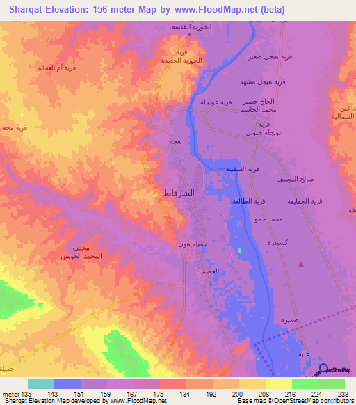 Sharqat,Iraq Elevation Map