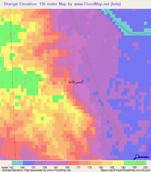 Sharqat,Iraq Elevation Map