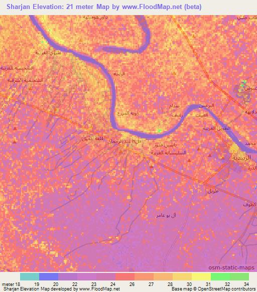 Sharjan,Iraq Elevation Map