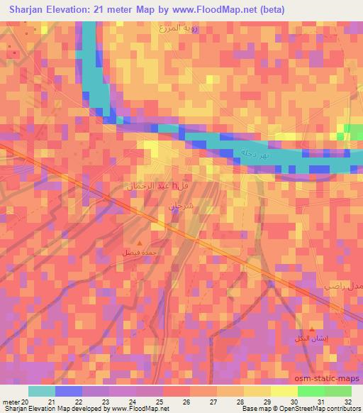 Sharjan,Iraq Elevation Map