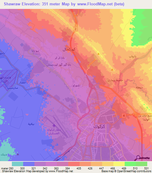 Shawraw,Iraq Elevation Map